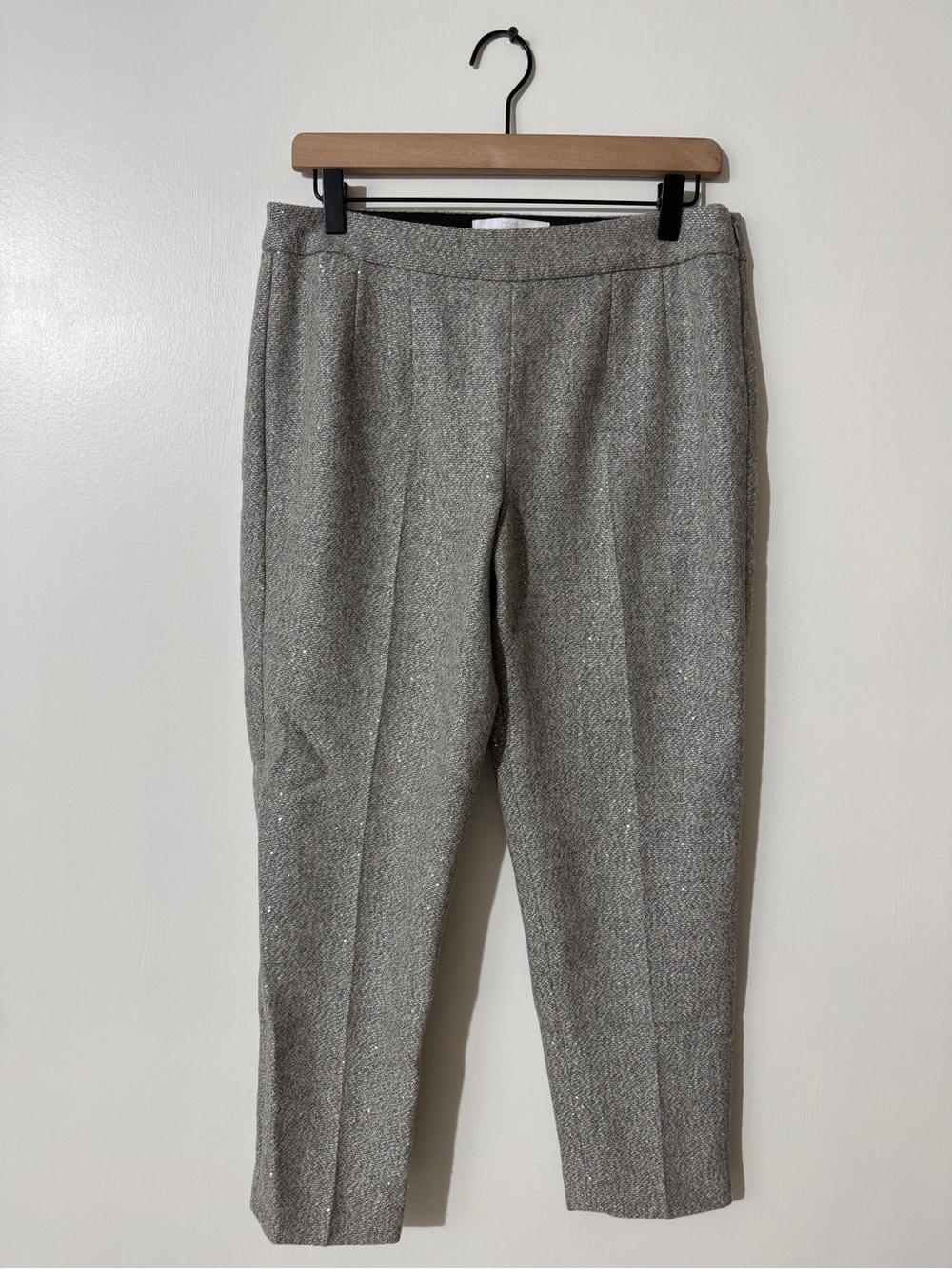 WP50 {Talbots} Short Petite Gray Silver Wool Sequin Straight Leg Dress Pants